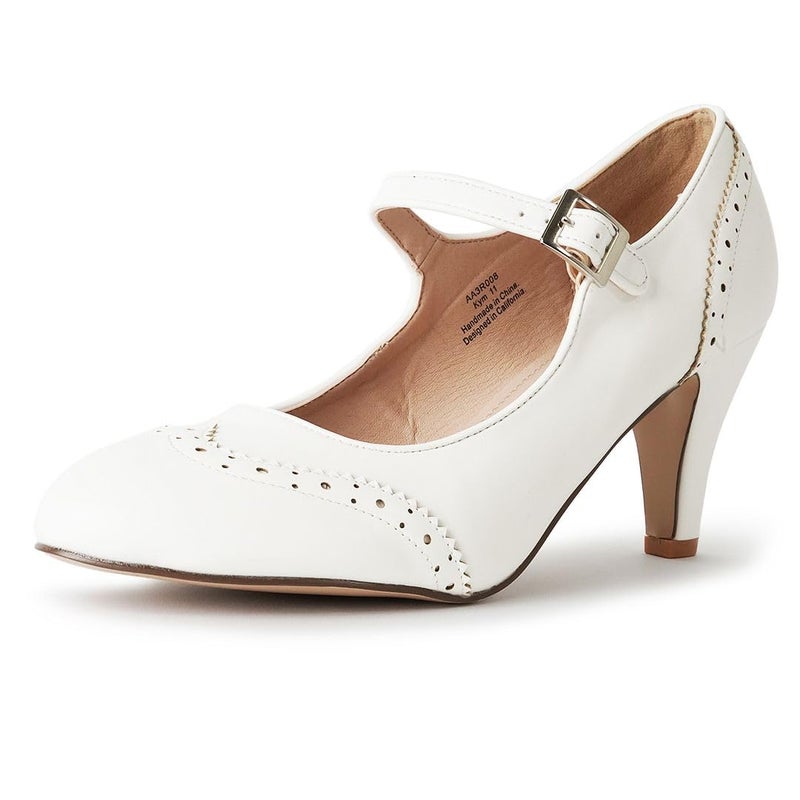 J. Adams Kym Mary Jane Shoes Women Oxford Pumps - Cute Low Kitten High Heels - Retro Vintage Shoes for Women 1950s Mary Janes Round Toe Shoe with Ankle Strap - Image 1